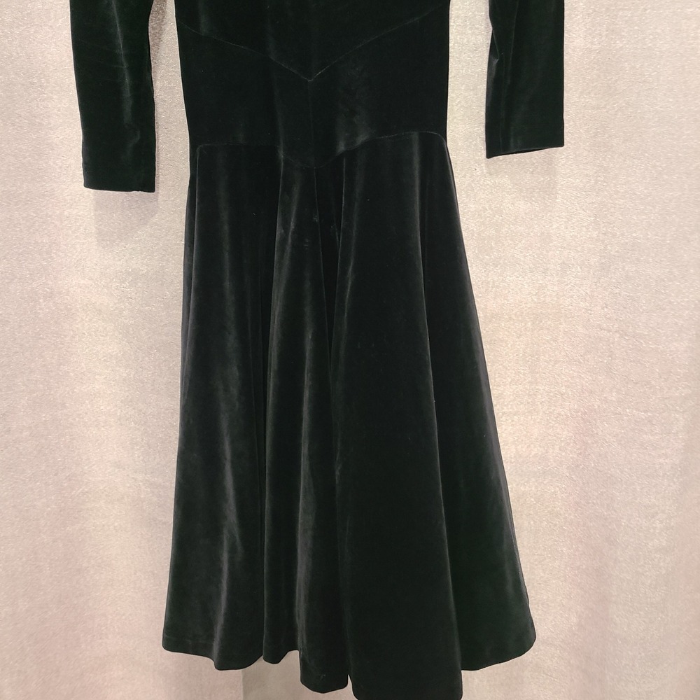 Devi Black Velvet Long Sleeve Midi Dress 8152 Rayon Scoop Neck Womens Medium - Picture 5 of 12
